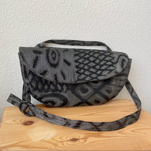 Toby Weston Handbags - Toby Weston Black and Gray Tapestry Shoulder Bag